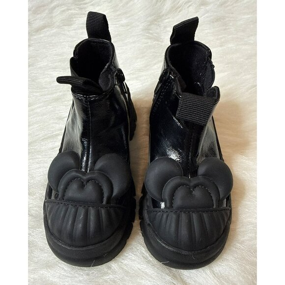 Zara x Disney Baby Toddler Girls 6 Minnie Mouse Black Patent Chelsea Boots - Picture 1 of 6